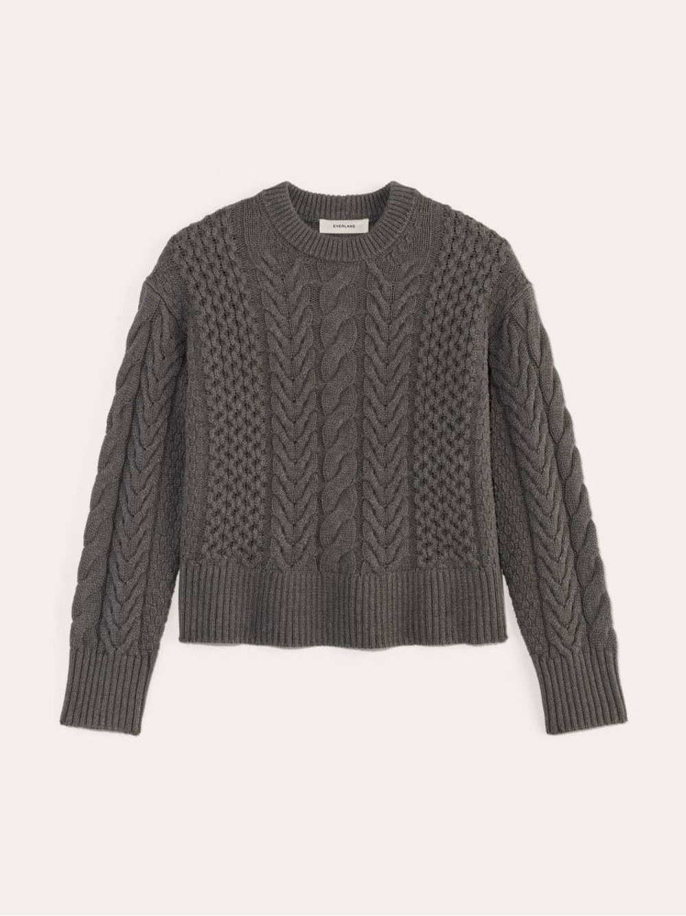 Everlane Charcoal Cable-Knit Crewneck Sweater